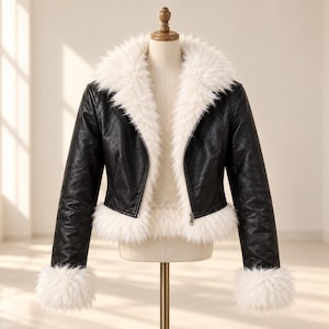 Y2k Fur Trim Leather Jacket - Etsy