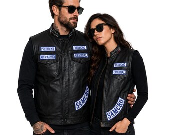 Replica del gilet in pelle nera di Jax Teller dei Sons of Anarchy, ispirato a Charlie Hunnam, gilet da motociclista in stile montone fatto a mano, regalo per uomo