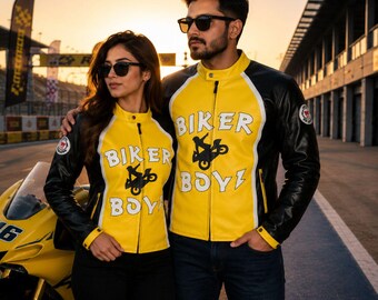 Handmade Motorcycle Moto Racing DL Inspired Biker Boyz Jacket | Men's Vintage Cafe Racer Biker Black & Yellow Leather Jacket