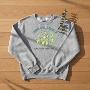 Glow in the Dark Ceiling Stars Sweatshirt, 90s Nostalgia Crewneck, Cozy Fall Stargazer Pullover, Space Lover Gift for Her, Retro Sweater image 5