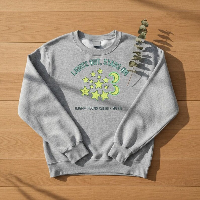 Glow in the Dark Ceiling Stars Sweatshirt, 90s Nostalgia Crewneck, Cozy Fall Stargazer Pullover, Space Lover Gift for Her, Retro Sweater image 5