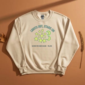 Glow in the Dark Ceiling Stars Sweatshirt, 90s Nostalgia Crewneck, Cozy Fall Stargazer Pullover, Space Lover Gift for Her, Retro Sweater image 1