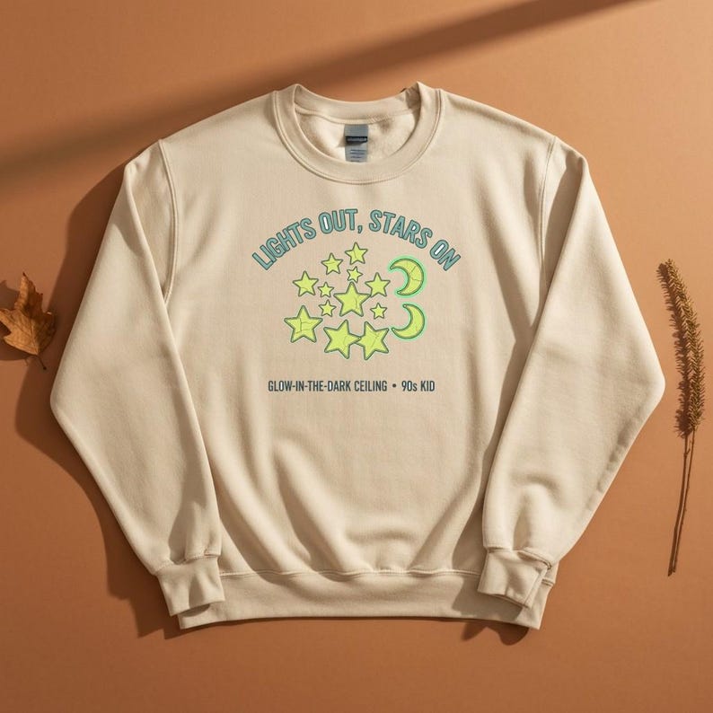 Glow in the Dark Ceiling Stars Sweatshirt, 90s Nostalgia Crewneck, Cozy Fall Stargazer Pullover, Space Lover Gift for Her, Retro Sweater image 1