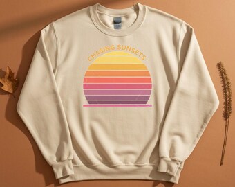 Retro Sunset Gradient Crewneck Sweatshirt, 70s Boho Top