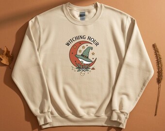 Witching Hour Crescent Moon Sweatshirt, Cottagecore Witchy Top, witchy crewneck