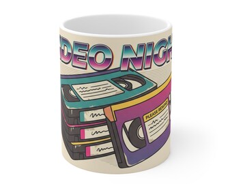 Retro VHS Tape Mug, 90s Kid Nostalgia Coffee Cup, Movie Night Gift for Him Her, Vintage 80s Aesthetic Cup, Video Store Coffee Lover Gift