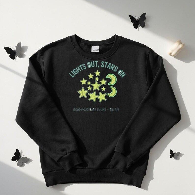 Glow in the Dark Ceiling Stars Sweatshirt, 90s Nostalgia Crewneck, Cozy Fall Stargazer Pullover, Space Lover Gift for Her, Retro Sweater image 6
