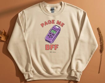 Retro Pager BFF Code Sweatshirt, Womens 90s Nostalgia Crewneck, Best Friend Gift, Matching Bestie Sweater, Cute Beeper Graphic Pullover