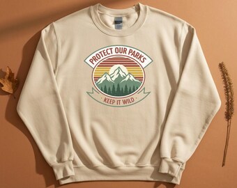 Protect Our Parks Retro Crewneck Sweatshirt, Vintage Nature Lover Apparel, retro gift