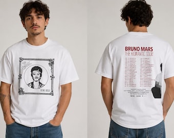 Camiseta gráfica de la gira romántica de Bruno Mars / Póster de concierto con estampado en la parte trasera