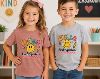 Retro Smiley Face Kindergarten Shirt, Groovy Back to School Tee