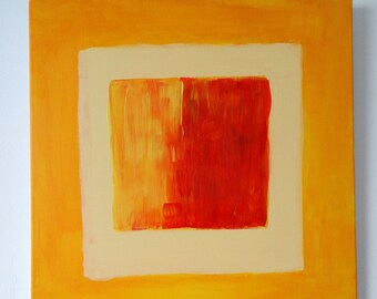Square Painting- Flames and Fire Abstract Painting – Yellow Red Color Field Art (40x40cm)