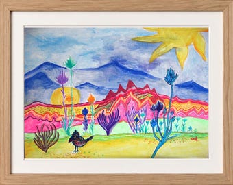 Dreamscape Valley – Original Fantasy Landscape Painting, 40x30 cm, Colorful Acrylic Art, Whimsical Nature Scene "Fantasy collection"