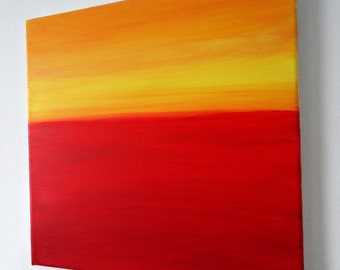 Abstract Red Yellow Canvas Painting, Sunny Summer Wall Art, 30x30cm Acrylic Home Decor