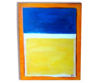 Handmade Rothko Style Abstract Painting, Yellow Blue Orange Canvas Wall Art