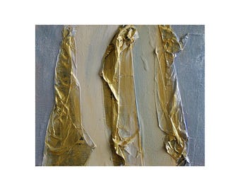 Pieces of Golden Love Golden Painting, Silver small Abstract Painting 10'' x 8 '' ,Abstract Art, Wall Decor, Home Decor. Abstract Painting