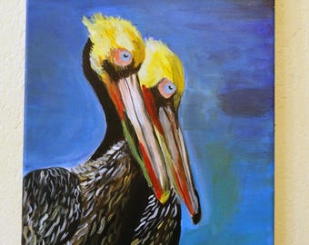 Original Pelican Acrylic Painting – Coastal Wildlife Art on Canvas