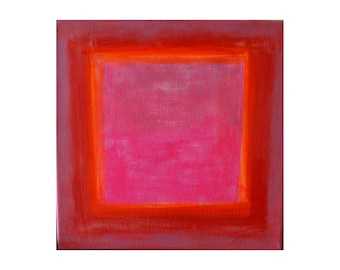 Pink Abstract Painting, Red Modern Wall Art, Original Artwork, Contemporary Minimalist Home Decor, 12x12  "Color Field Collection"