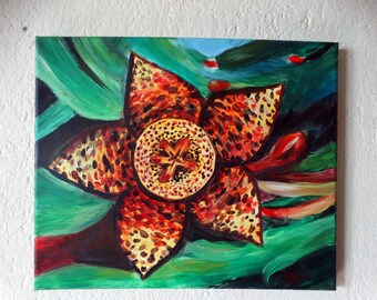 Flower Painting Original Acrylic Painting On Stretch Canvas Starfish Plant Succulent Flower Painting Ready to Hang