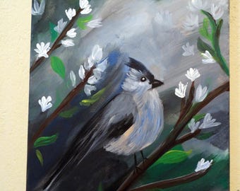 Acrylic Painting on Canvas, Blue Jay, Bird Painting, Original Wall Art, 11.8x15.7"