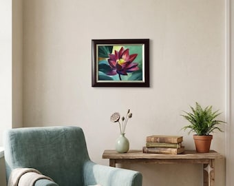 Purple Lotus Flower Acrylic Painting – Framed Floral Canvas Art (30x24cm)