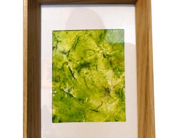 Watercolor Miniature- Handmade paper - Title: The Green Stream - Small abstract painting