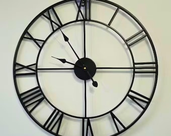 Large Wall Clock 60cm | Roman Numeral Metal Clock | Silent Non-Ticking | Living Room Garden