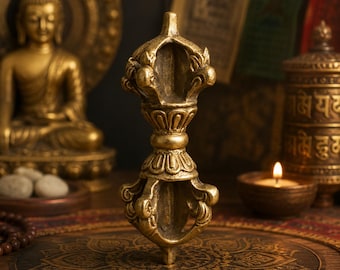 Tibetisches Messing Dorje Vajra | Buddhistisches Meditations-Ritual-Werkzeug, Altar-Dekor