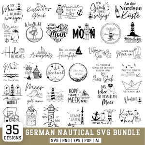 German Nautical SVG Bundle, lighthouse, seagulls, maritime, coastal sayings (svg, png, eps, pdf, ai)