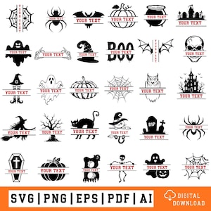 Halloween Split Monogram SVG Bundle, Gruselige Geister-, Kürbis- und Spinnenmotive (Digitaler Download)