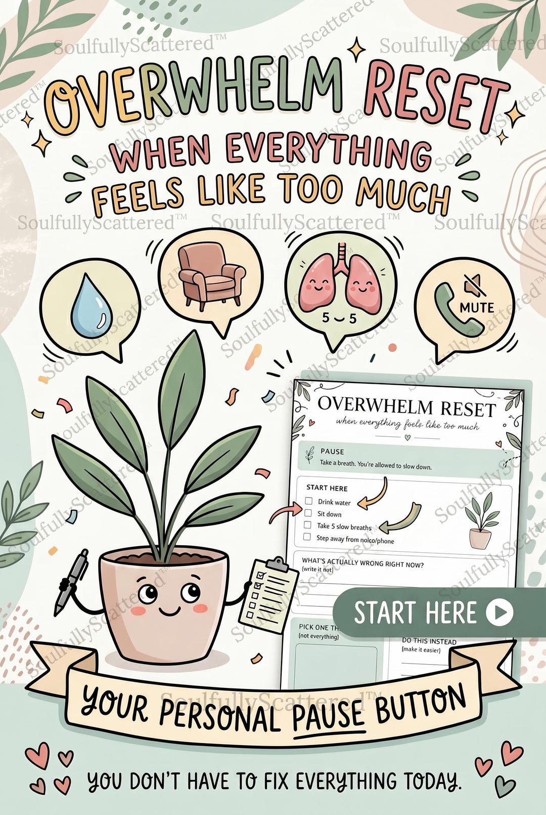 Overwhelm Reset Printable | ADHD Anxiety Support Worksheet | Calm Your ...