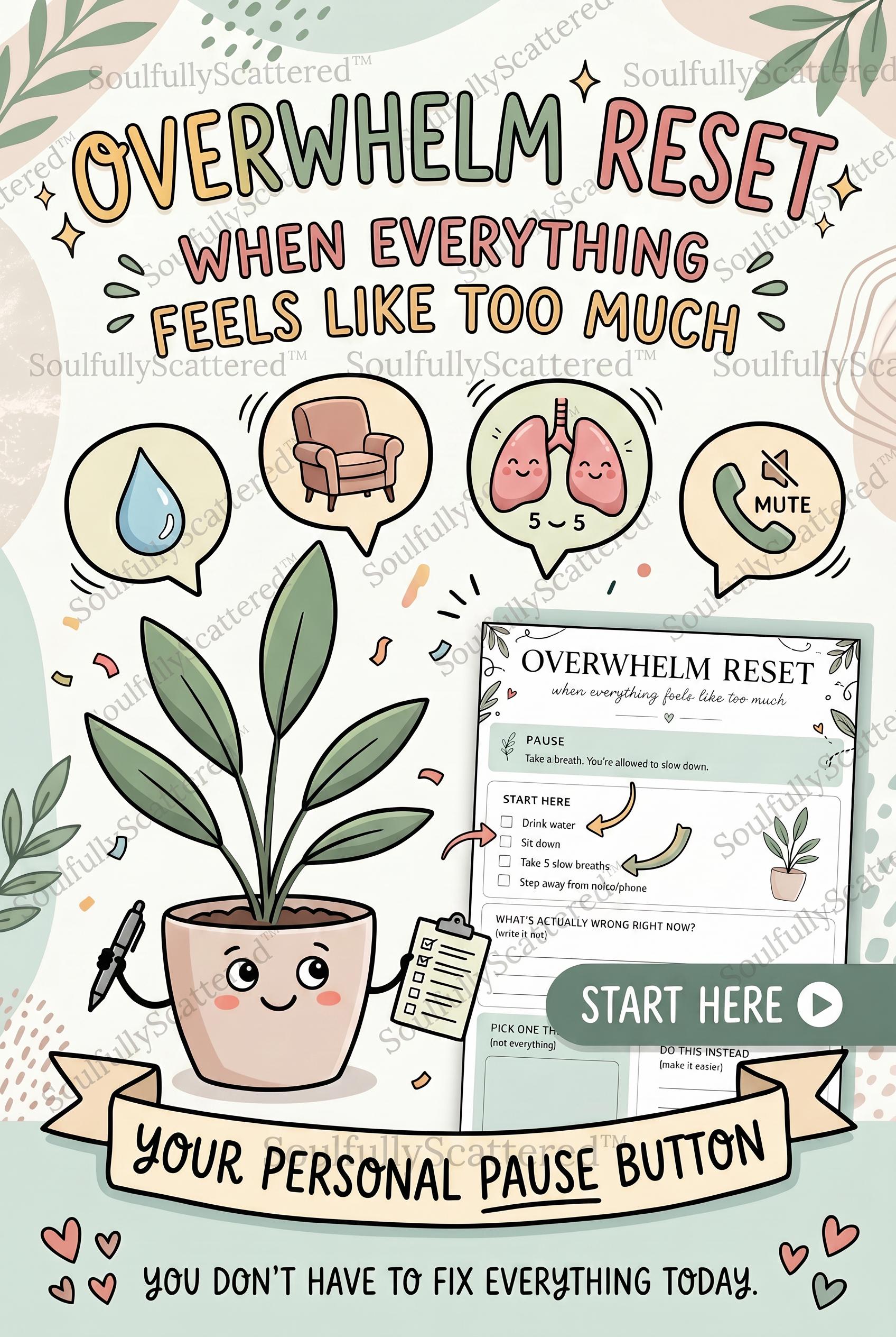 Overwhelm Reset Printable | ADHD Anxiety Support Worksheet | Calm Your ...