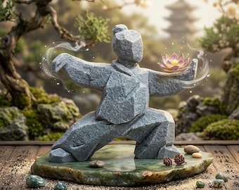 Shaolin Kung Fu Warrior Figurine | Chinese Martial Arts Staff Statue | Home Decor Gift