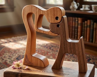 Original 2.5D Wood Sculpture – Man and Dog Handcrafted Wooden Art