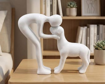 Dog Owner Memorial Sculpture – Pet Loss Remembrance Dekor Statiğe