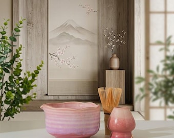 Lavender Matcha Bowl Set – Japanese Ceramic Tea Kit with Whisk Holder