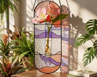 Stained Glass Hanging Flower Vase – Window Propagation Planter Suncatcher Decor