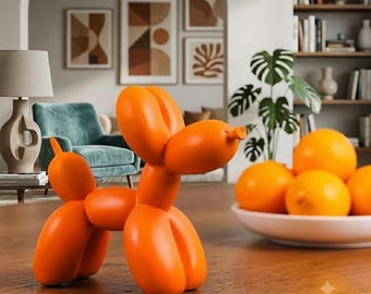 Orange Balloon Dog Sculpture | Modern Pop Art Resin Decorative Figurine