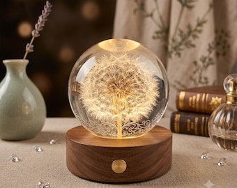 Dried Dandelion Night Light | Real Preserved Flower Resin Lamp | Handmade Floral Bedside Light | Unique Birthday Gift Decor