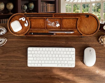 Personalized Wood Desk Organizer – Custom Docking Station, Phone & Tablet Stand, Office Desk Accessory Gift