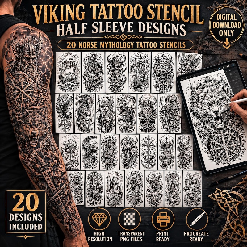 Scripted Tattoo Norse Tattoo Stencils - Etsy