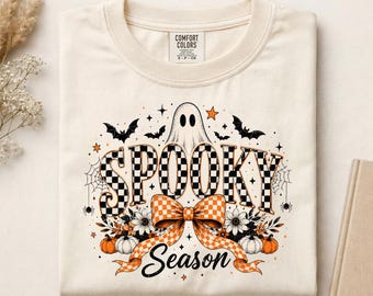 Spooky Season DTF, Cute Ghost DTF, Halloween Vibes DTF Print, Coquette Checkered Spooky Shirt Print, Fall Season Ready to Press
