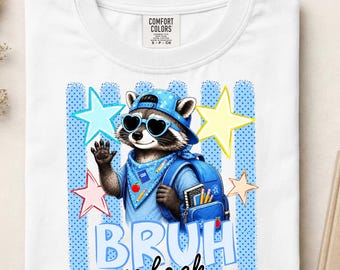 Striped Bruh We Back DTF, Back to School Raccoon Shirt Print, Funny Raccoon With Backpack DTF Print, First Day of School Boy Ready to Press