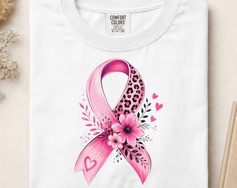Breast Cancer Awareness Bow DTF, Floral Pink Bow  DTF, Coquette Breast Cancer Shirt Print, In October We Wear Pink DTF Print, Never Give Up