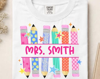 Custom Name Pencil DTF, Personalized Back to School DTF, Custom Preppy Teacher Ready to Press, Personalized Welcome to School Shirt Print