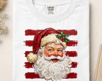 Striped Santa Claus DTF, Cute Christmas DTF, Xmas Holiday Shirt Print, Retro Santa DTF Print, Preppy Merry Christmas Ready to Press
