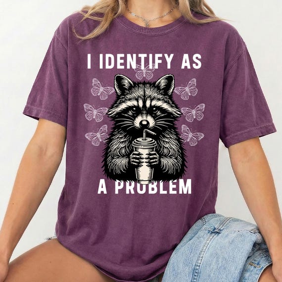 I Identify As a Problem DTF, Sarcastic Raccoon Shirt Print, Funny Summer Shirt Ready to Press
