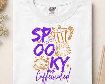 Spooky But Caffeinated DTF, Spooky Season DTF, Halloween Vibes DTF Print, Fall Coffee Shirt Print, Fall Season Ready to Press