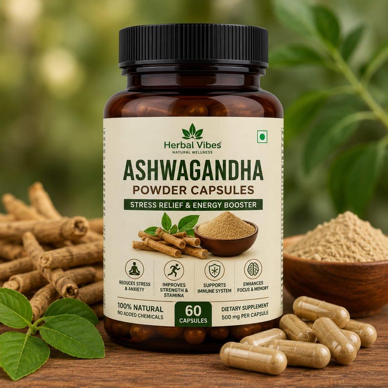Ashwagandha Capsules 100 Count | Natural Ayurvedic Herbal Supplement | Stress Support | Wellness & Daily Health Care | Made in India