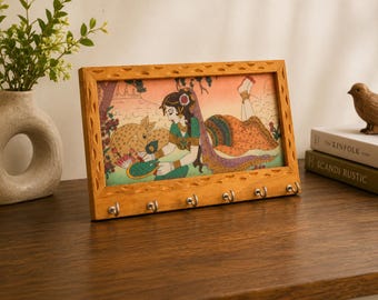 Handmade Wooden Key Holder | Traditional Indian Art Wall Mount, Entryway Organizer